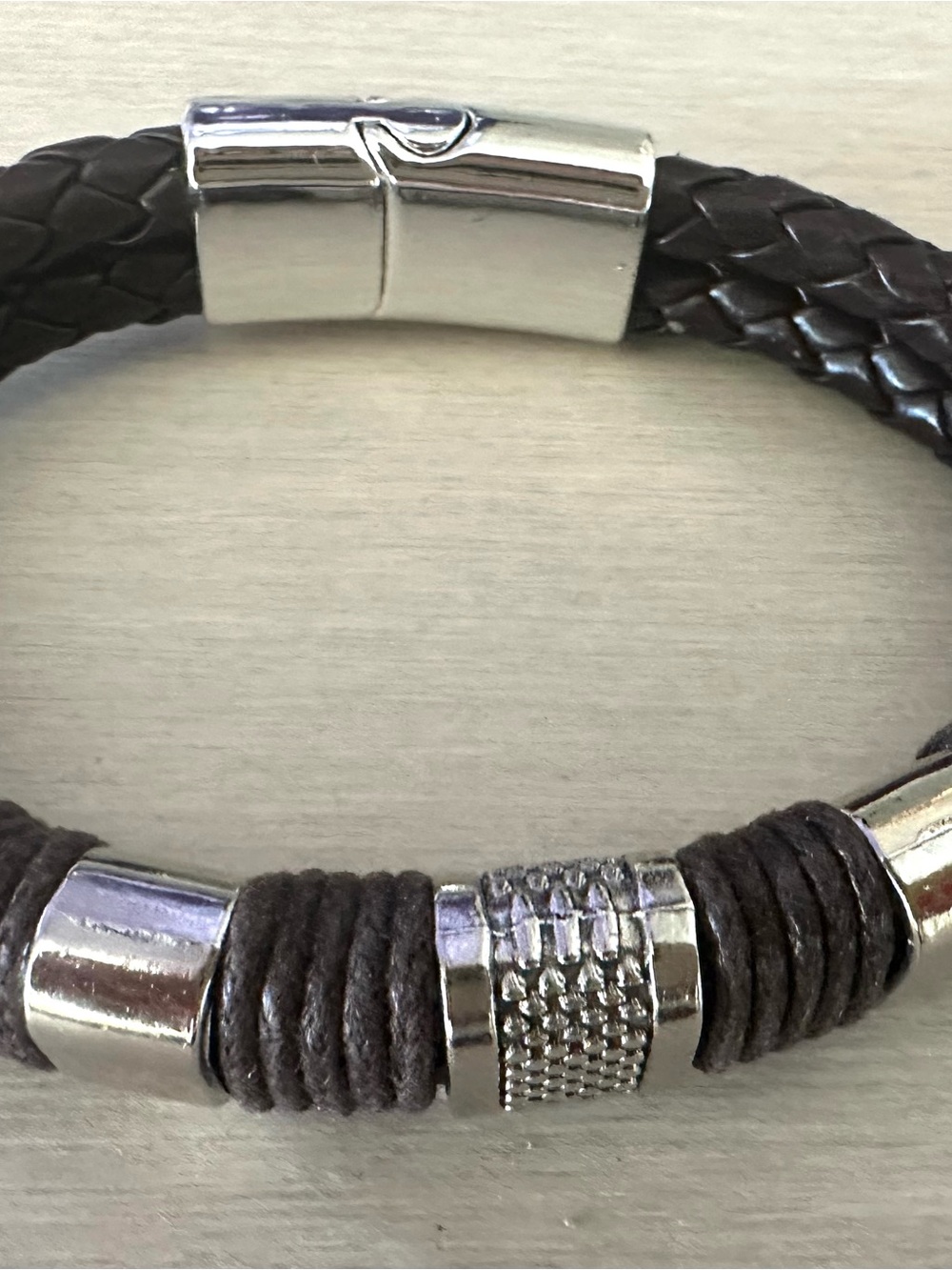 Men's Brown Braided Leather and Silver Accent Bracelet